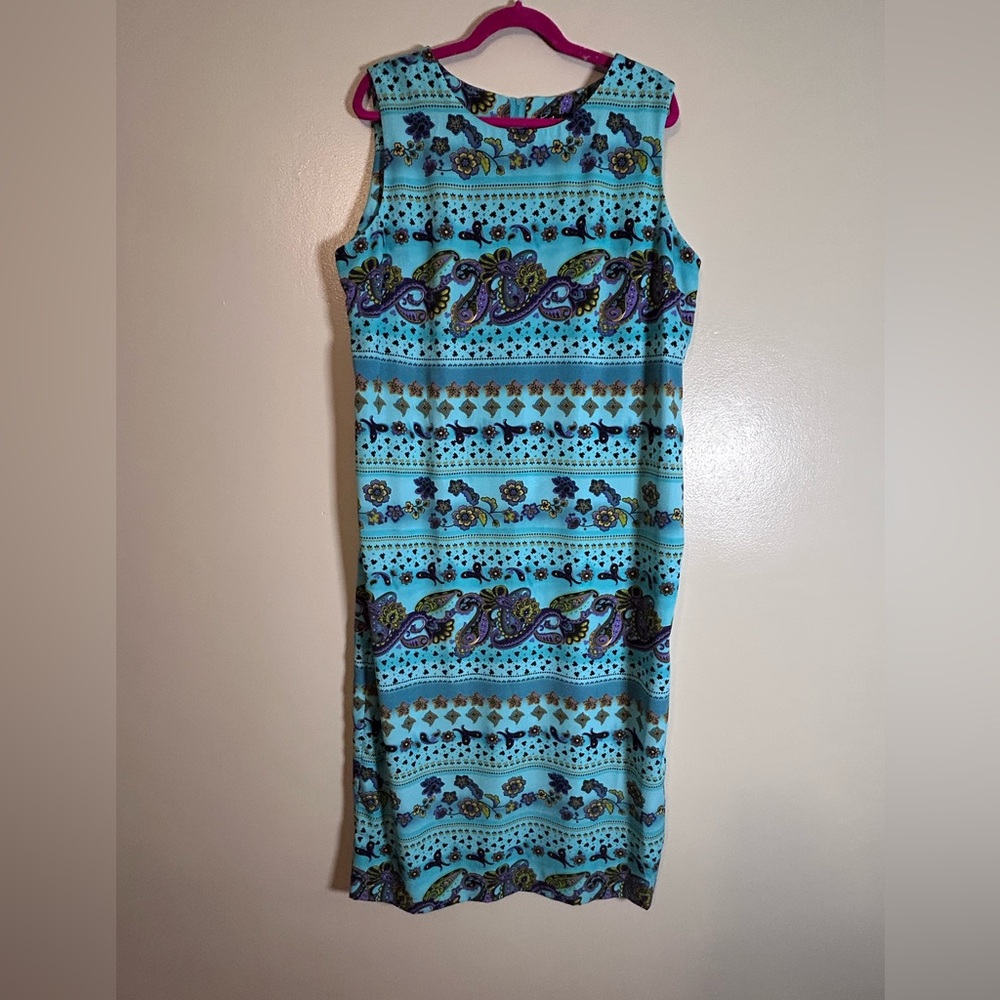 K Studios Paisley print sleeveless colorful dress with zipper back size 16